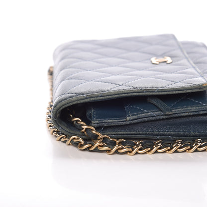 Chanel Lambskin Quilted Wallet On Chain WOC Blue 12 of 15