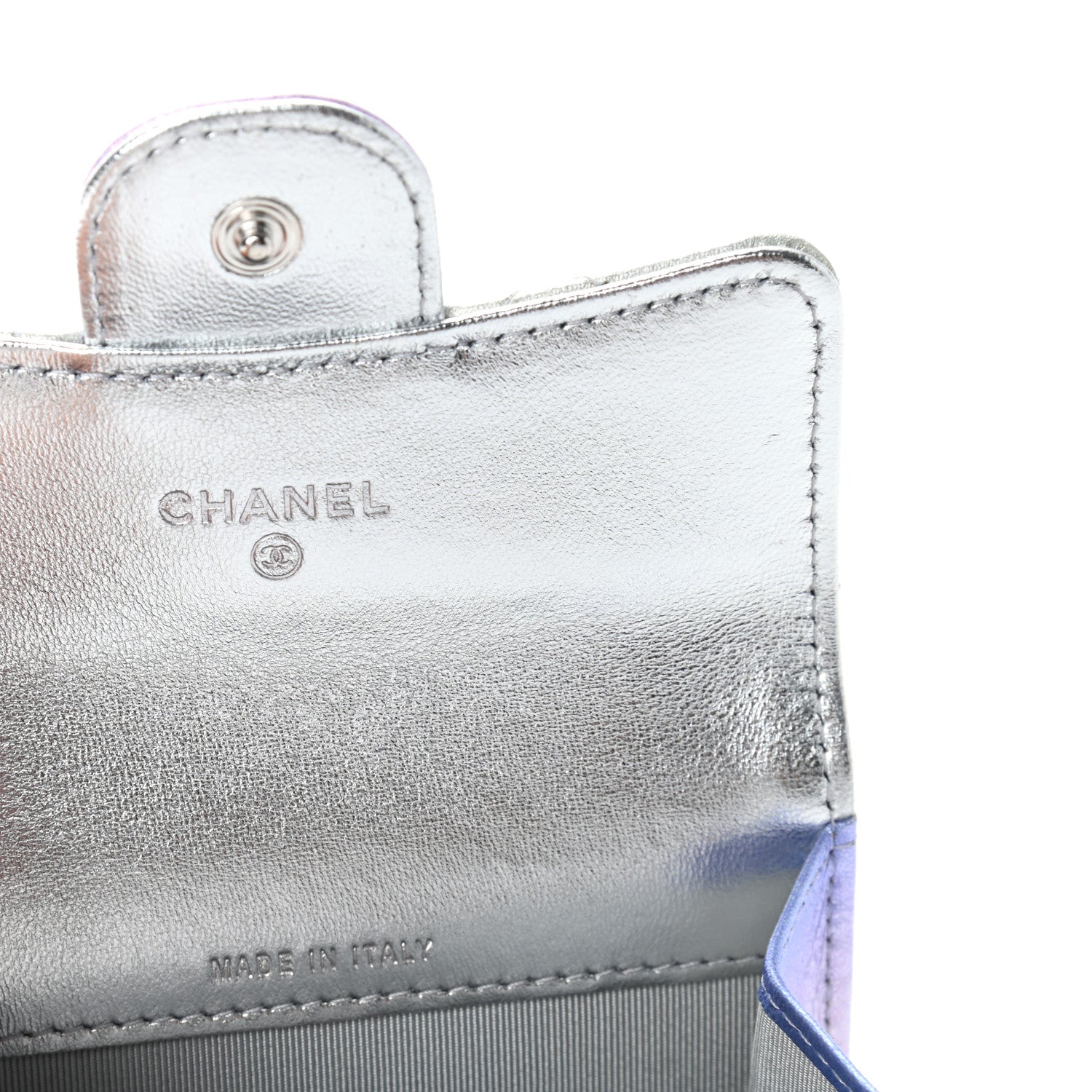 Chanel Gradient Metallic Calfskin Quilted Flap Card Holder Wallet Silver Blue Yellow Purple 6 of 8
