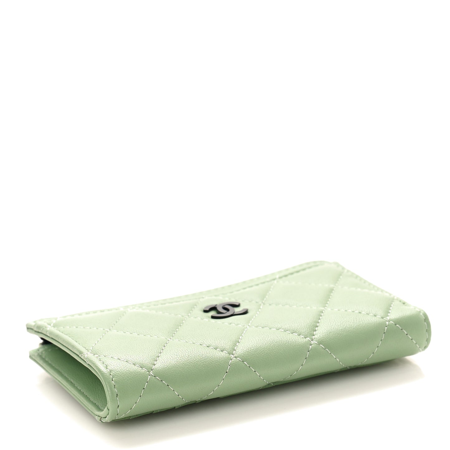Lambskin Quilted CC Zip Around Card Holder Green