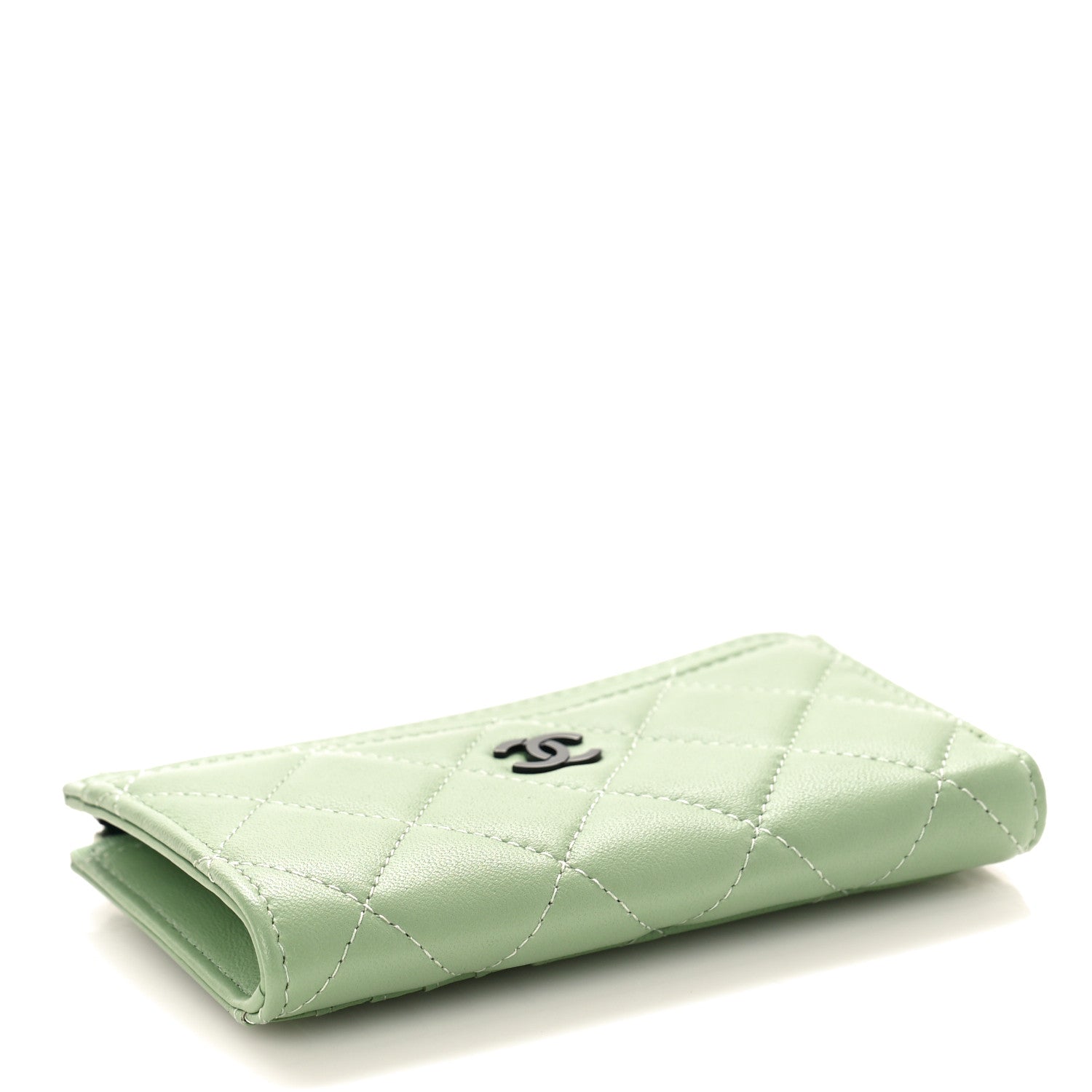 Chanel Lambskin Quilted CC Zip Around Card Holder Green 4 of 9
