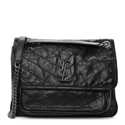 Saint Laurent Crinkled Calfskin Matelasse Monogram Medium Niki Chain Satchel Black 1 of 8
