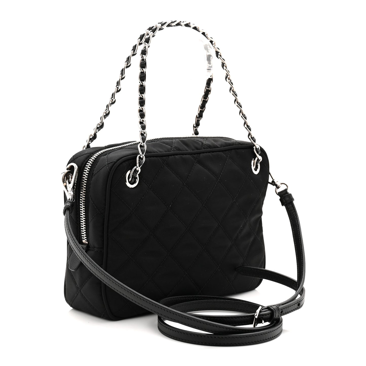 Nylon Tessuto Impuntu Quilted Bandoliera Crossbody Bag Black