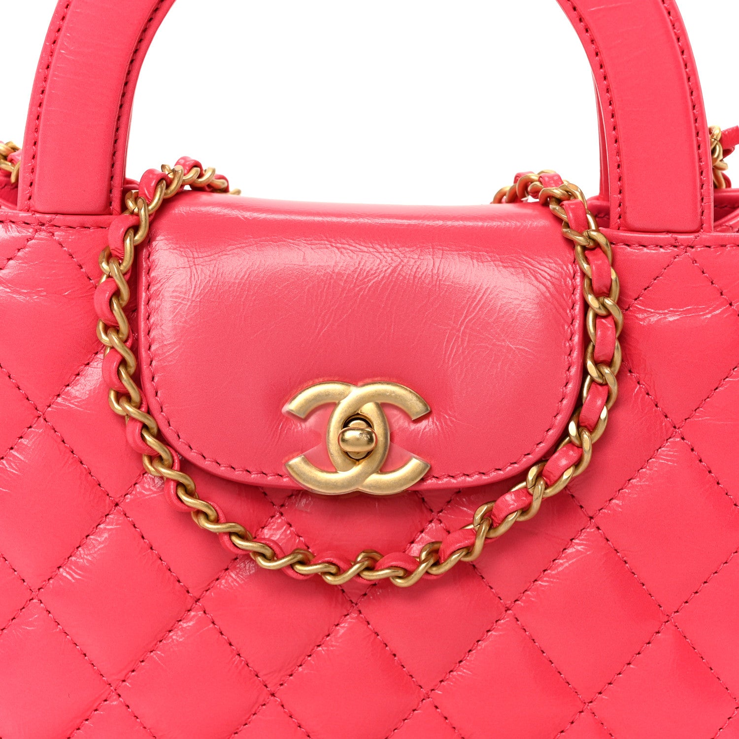 Chanel Shiny Aged Calfskin Quilted Nano Kelly Shopper Fuchsia 8 of 11