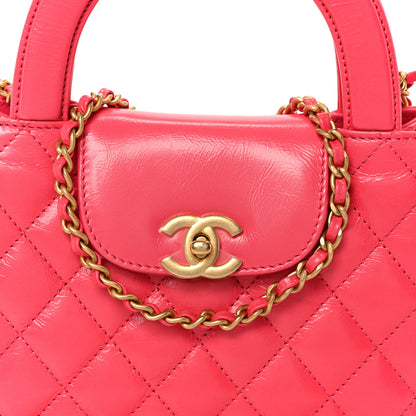 Chanel Shiny Aged Calfskin Quilted Nano Kelly Shopper Fuchsia 8 of 11