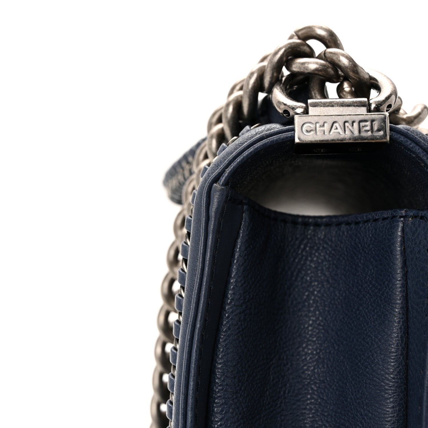 Chanel Lambskin Quilted Medium Top Handle Boy Flap Blue 12 of 13