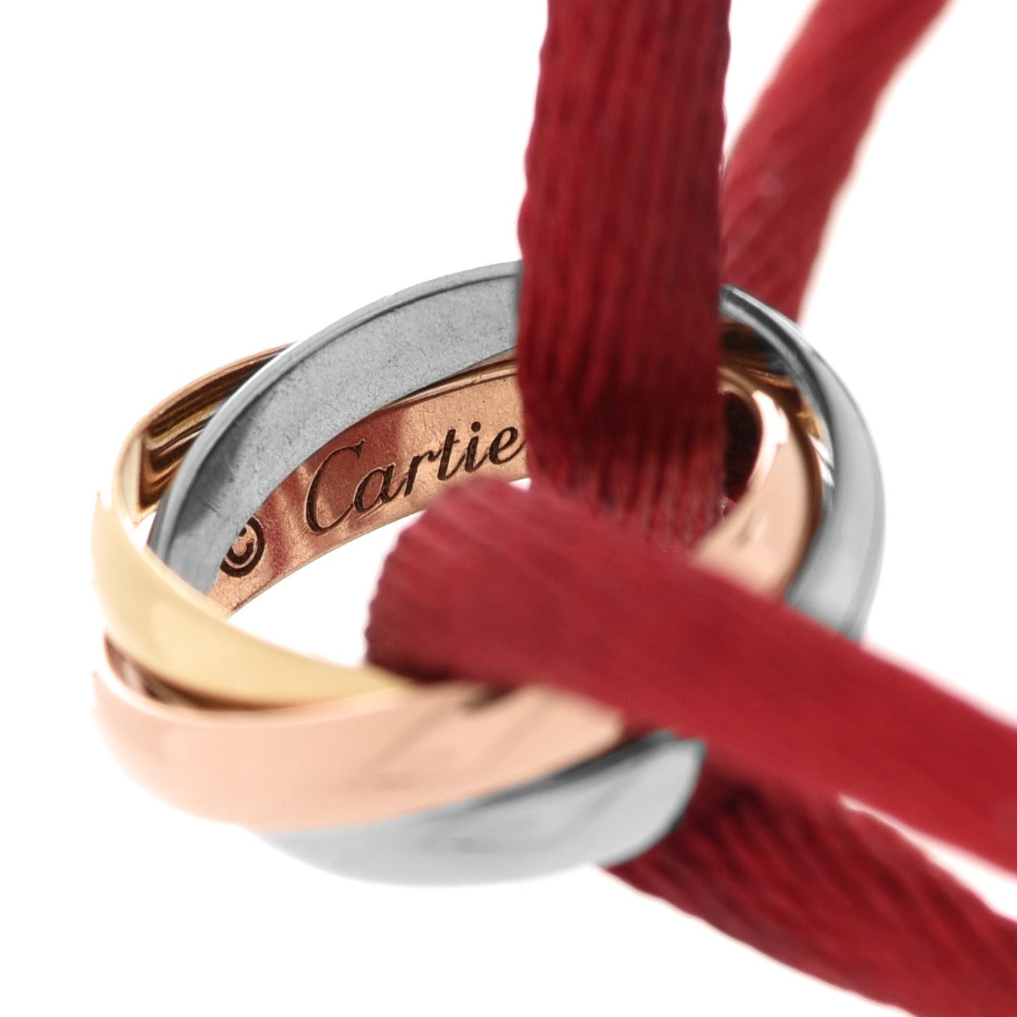 18K Pink Yellow White Gold Trinity Cord Bracelet Red
