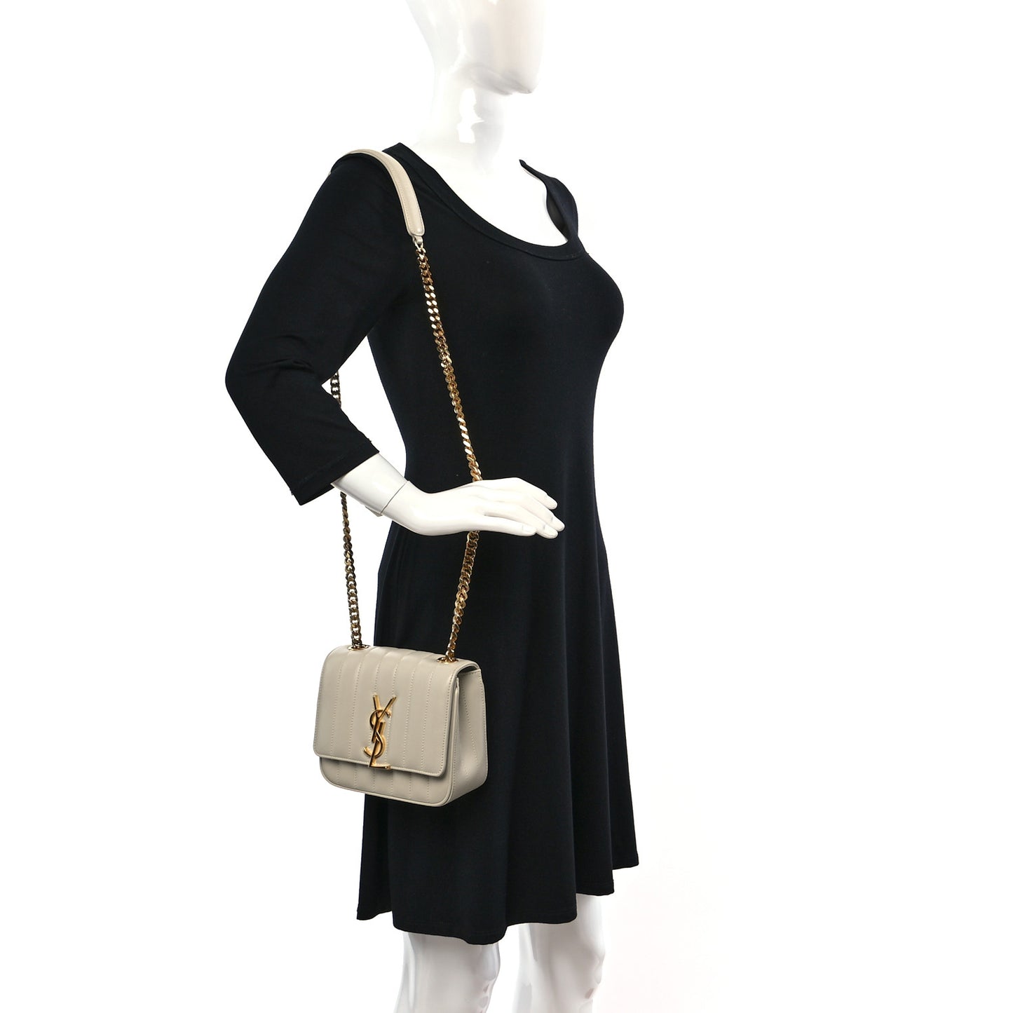 SAINT LAUREN Lambskin Matelasse Small Vicky Chain Bag White