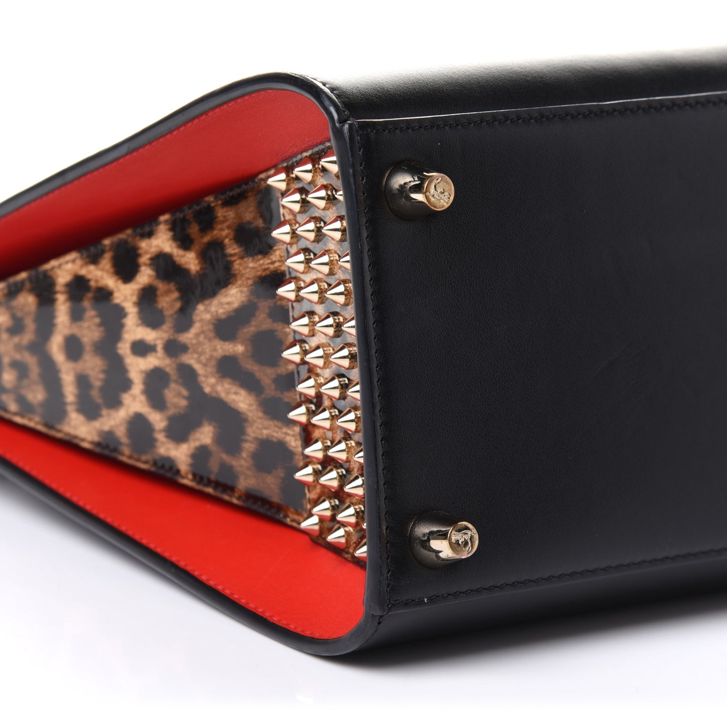 Calfskin Patent Leopard Spiked Medium Paloma Black