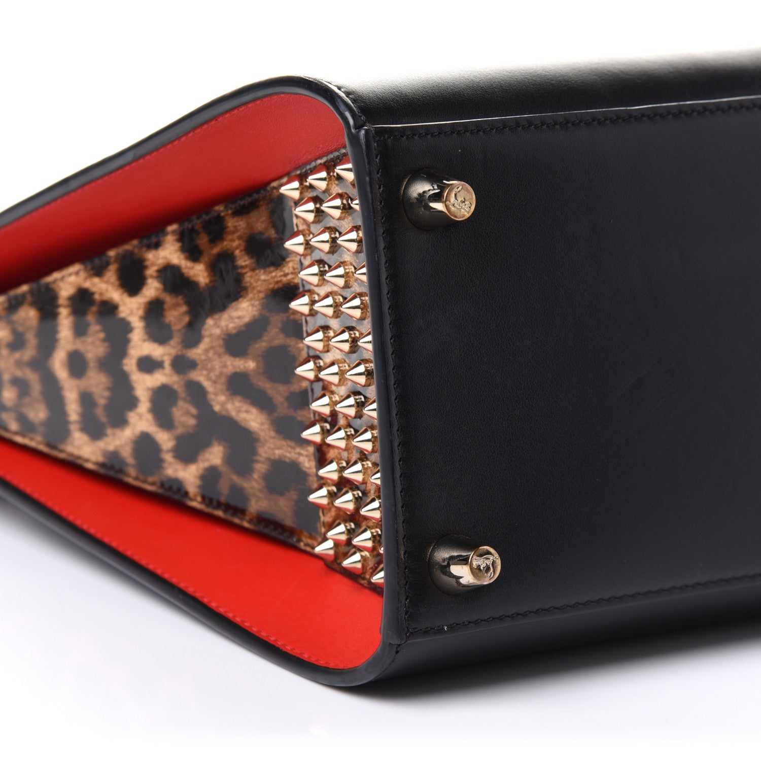 Christian Louboutin Calfskin Patent Leopard Spiked Medium Paloma Black 20 of 24