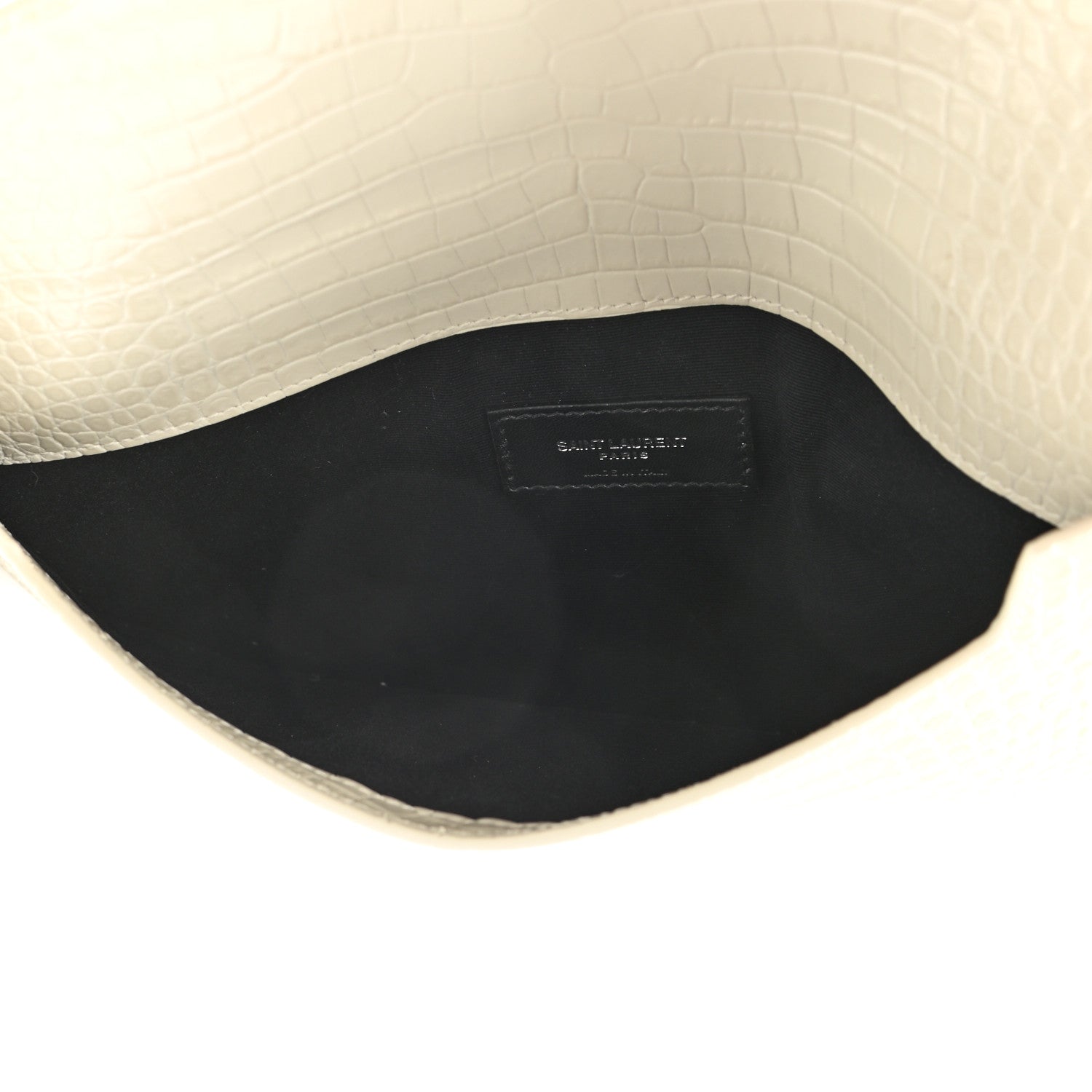 Saint Laurent Calfskin Crocodile Embossed Uptown Monogram Pouch Crema Soft 5 of 9