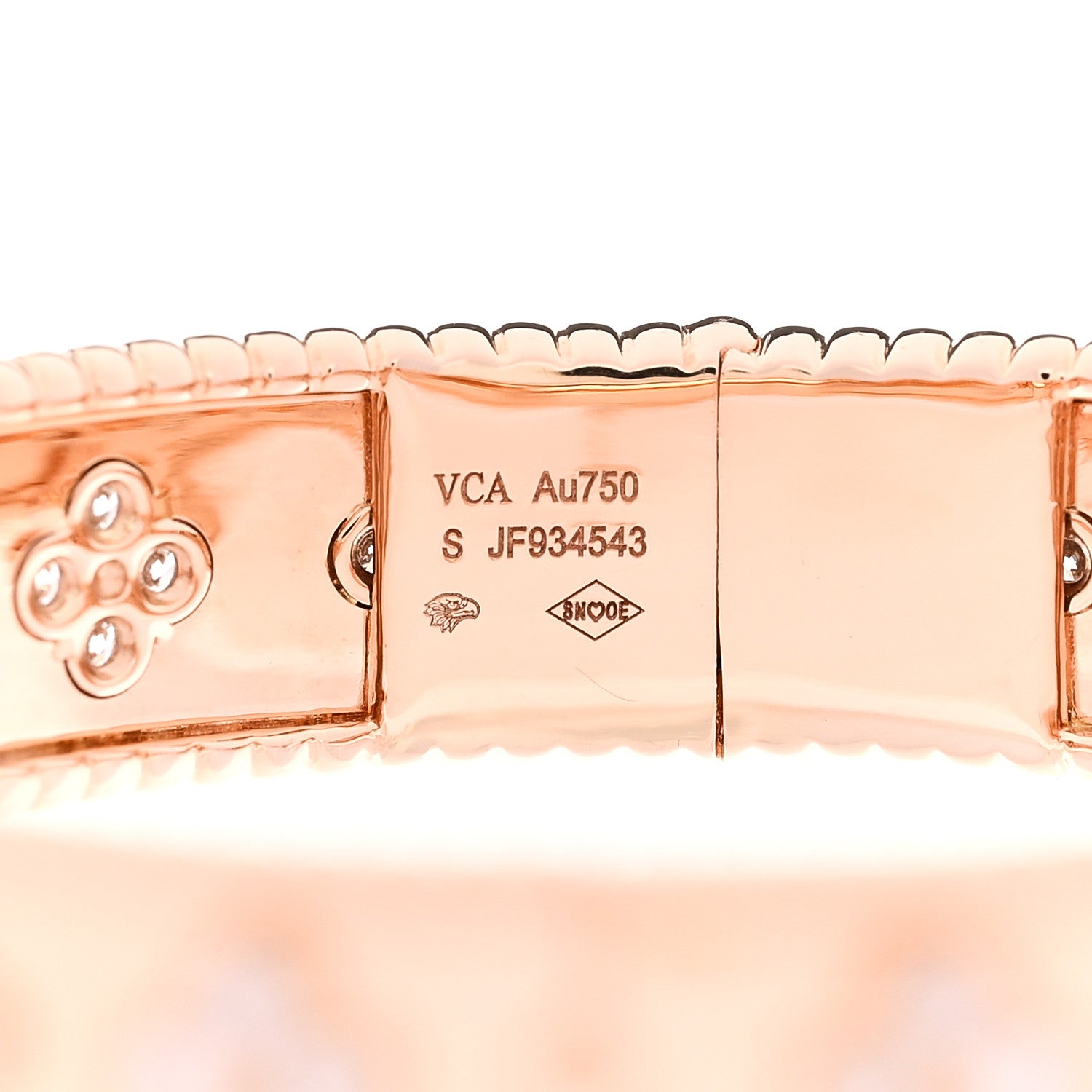 Van Cleef & Arpels 18K Rose Gold Diamond Perlee Clovers Bangle Bracelet S 3 of 4