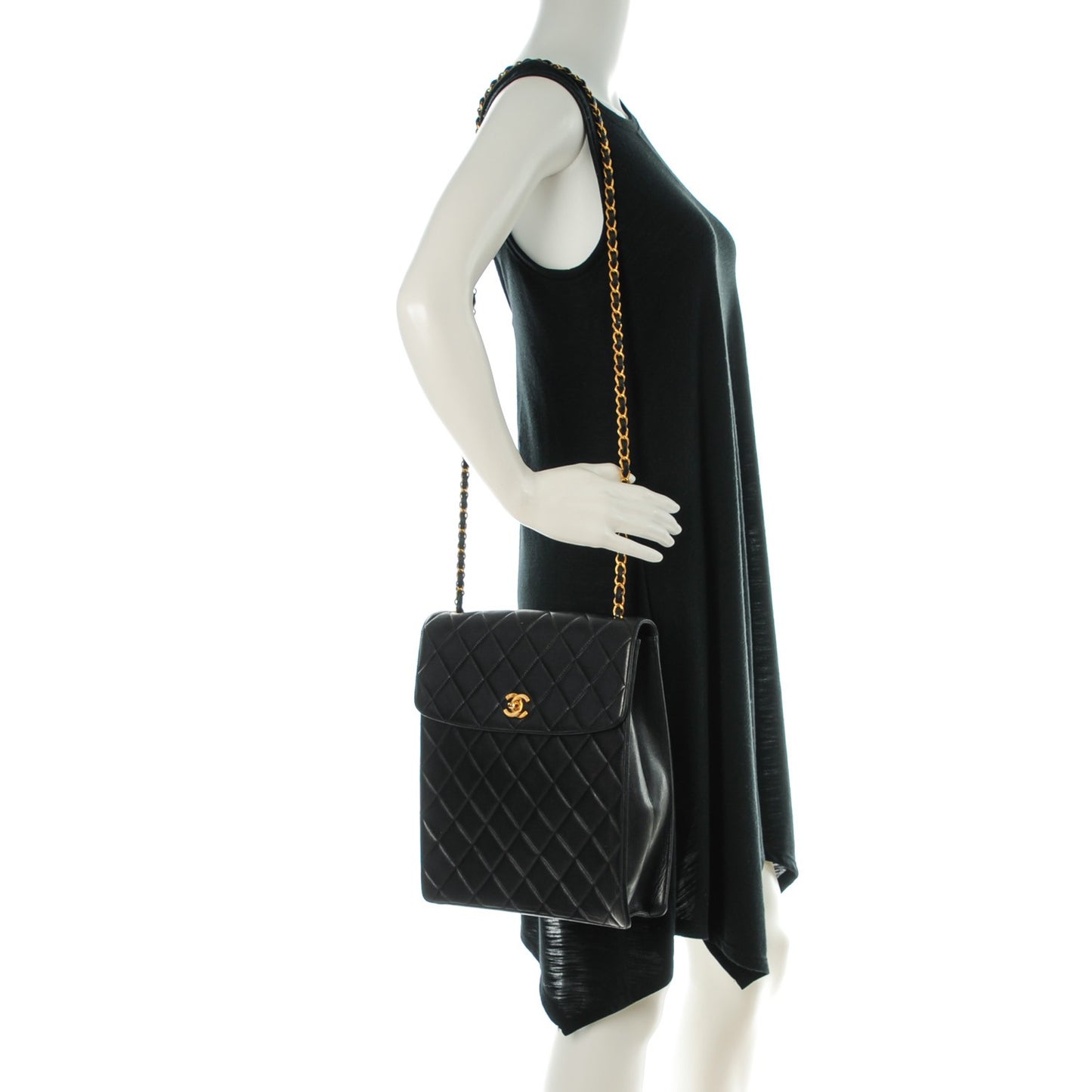 Quilted Lambskin Flap Shoulder Bag Black