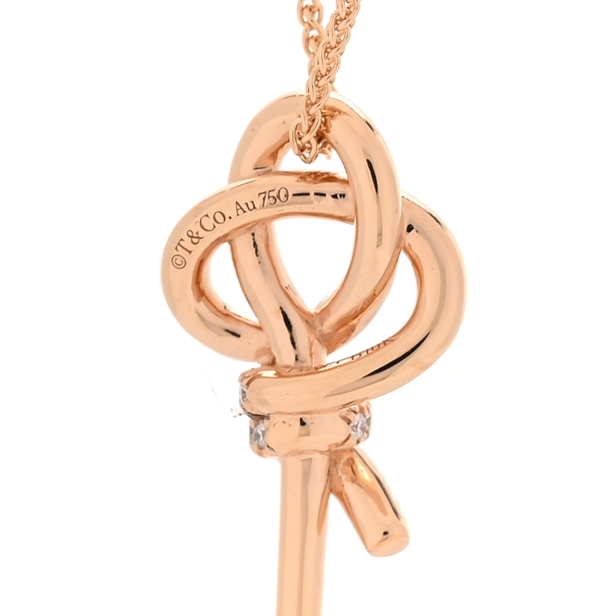 Tiffany 18K Rose Gold Diamond Mini Knot Key Pendant Necklace 4 of 6