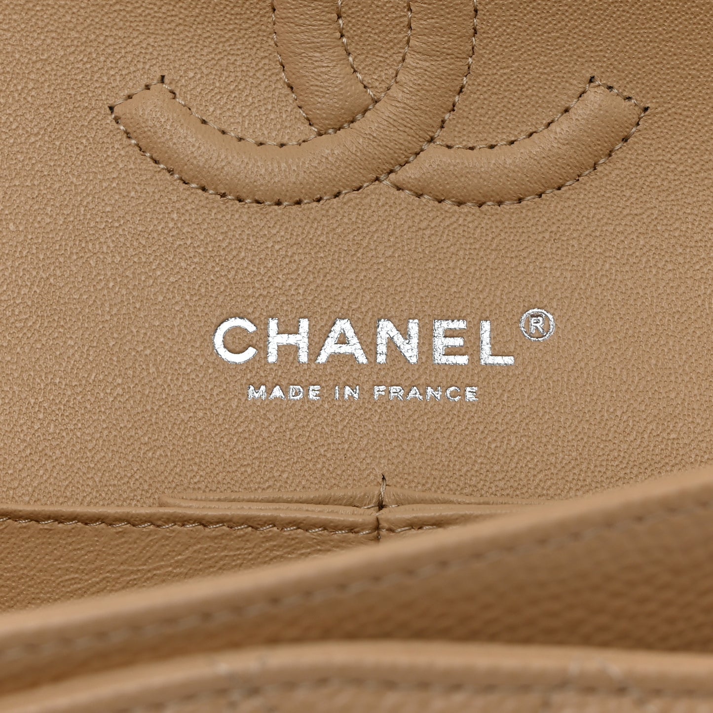 Caviar Quilted Small Double Flap Beige