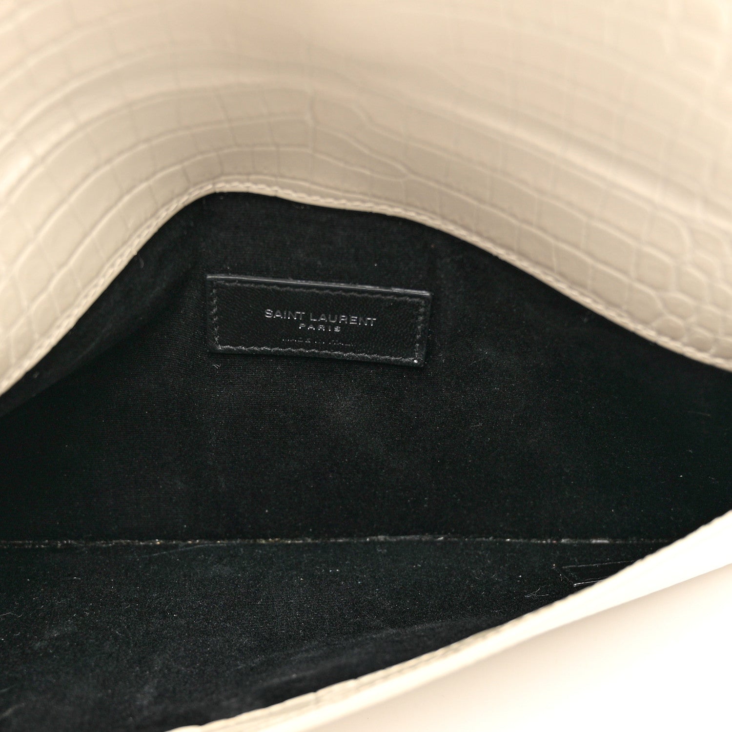 Saint Laurent Calfskin Crocodile Embossed Uptown Monogram Pouch Crema Soft 5 of 6
