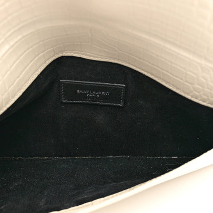 Saint Laurent Calfskin Crocodile Embossed Uptown Monogram Pouch Crema Soft 5 of 6