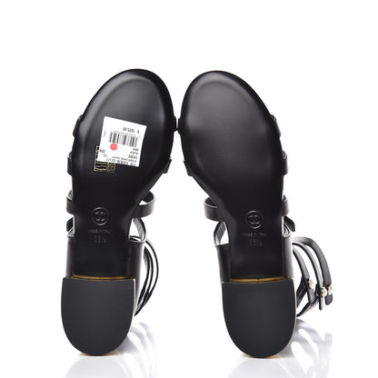 Chanel Calfskin Pearl Gladiator Sandals 36.5 Black 5 of 8