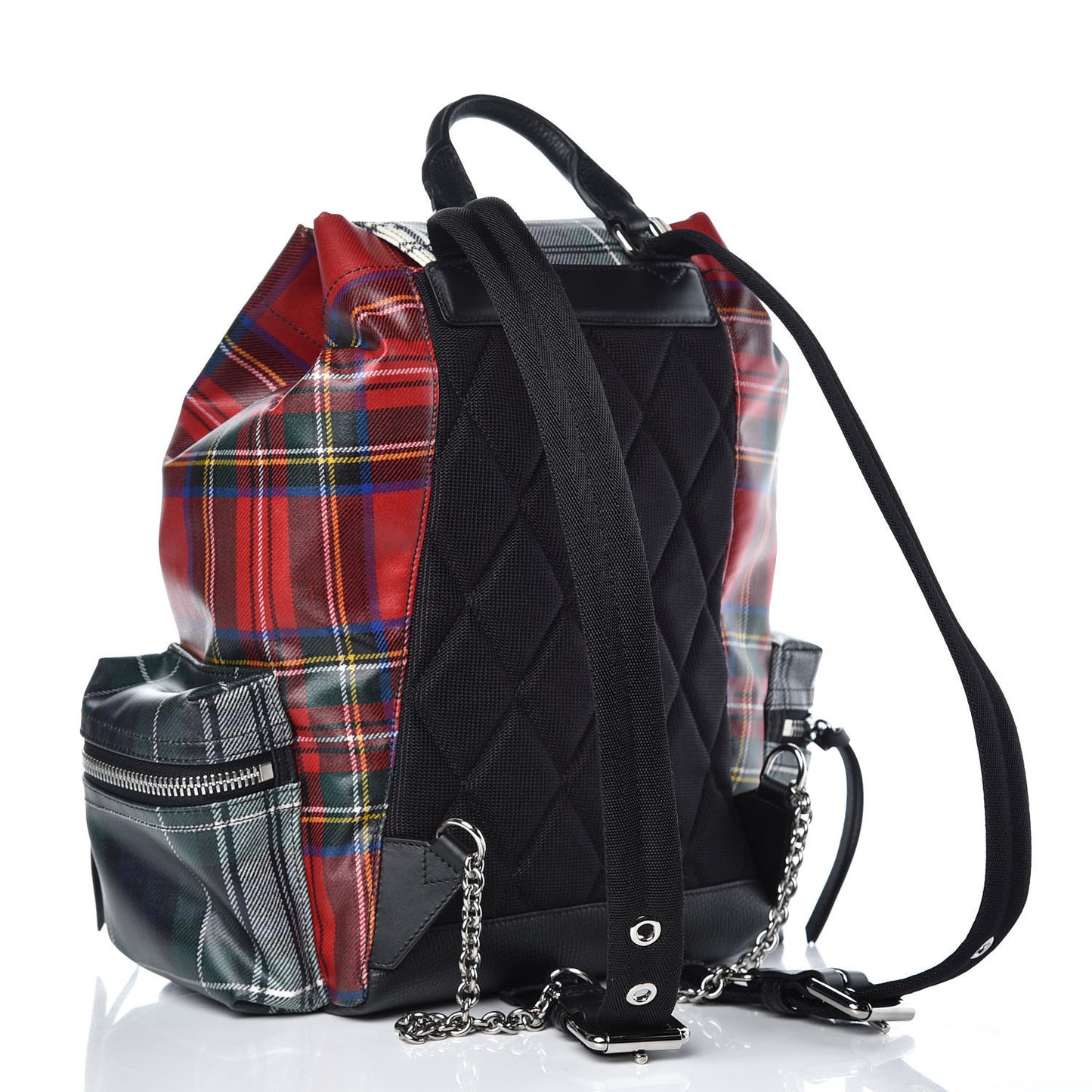 Laminated Tartan Patchwork Medium Rucksack Backpack Military Red
