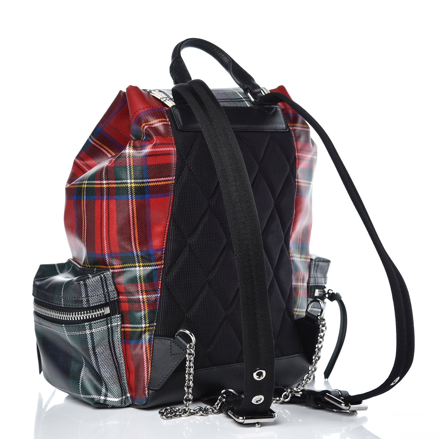 Burberry Laminated Tartan Patchwork Medium Rucksack Backpack Military Red 3 of 9