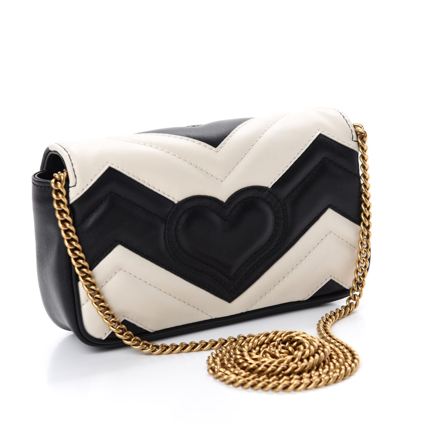 Calfskin Matelasse Super Mini GG Marmont Shoulder Bag Black White