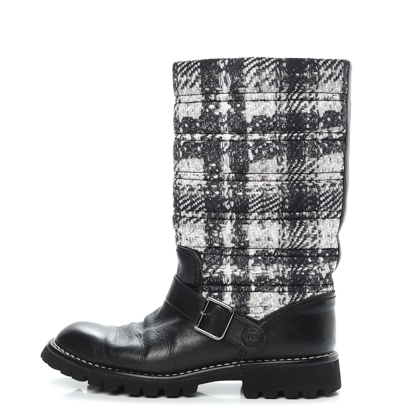 Calfskin Tweed Nylon Printed Boots 39 Black