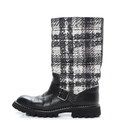 Chanel Calfskin Tweed Nylon Printed Boots 39 Black 1 of 12