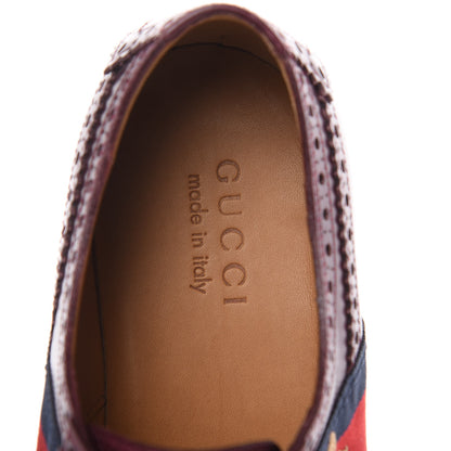 Gucci Calfskin Web Bee Embroidered Mens Slip-On Brogue Wingtip Derby Shoes 7 Bordeaux 7 of 11