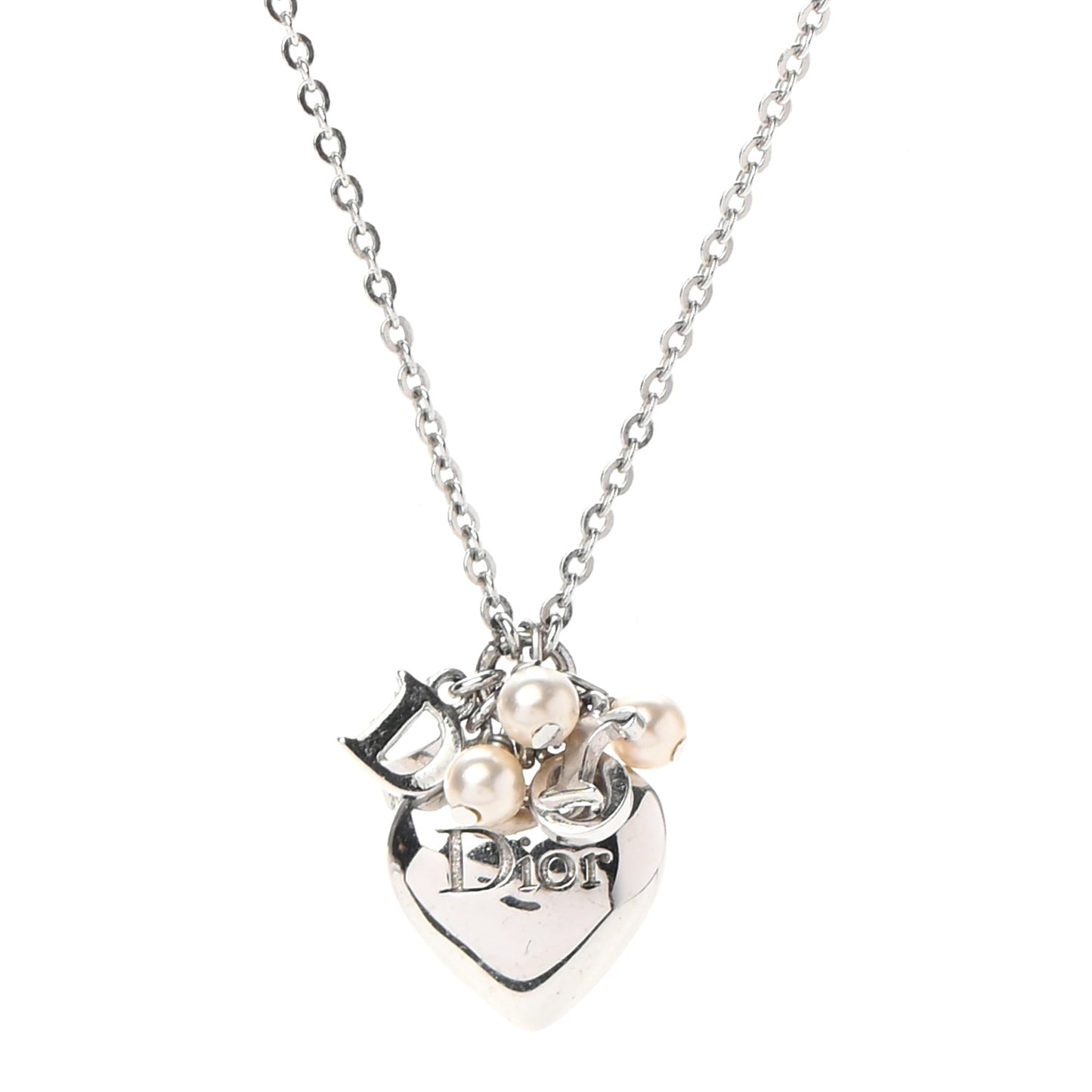 Pearl Logo Heart Necklace Silver