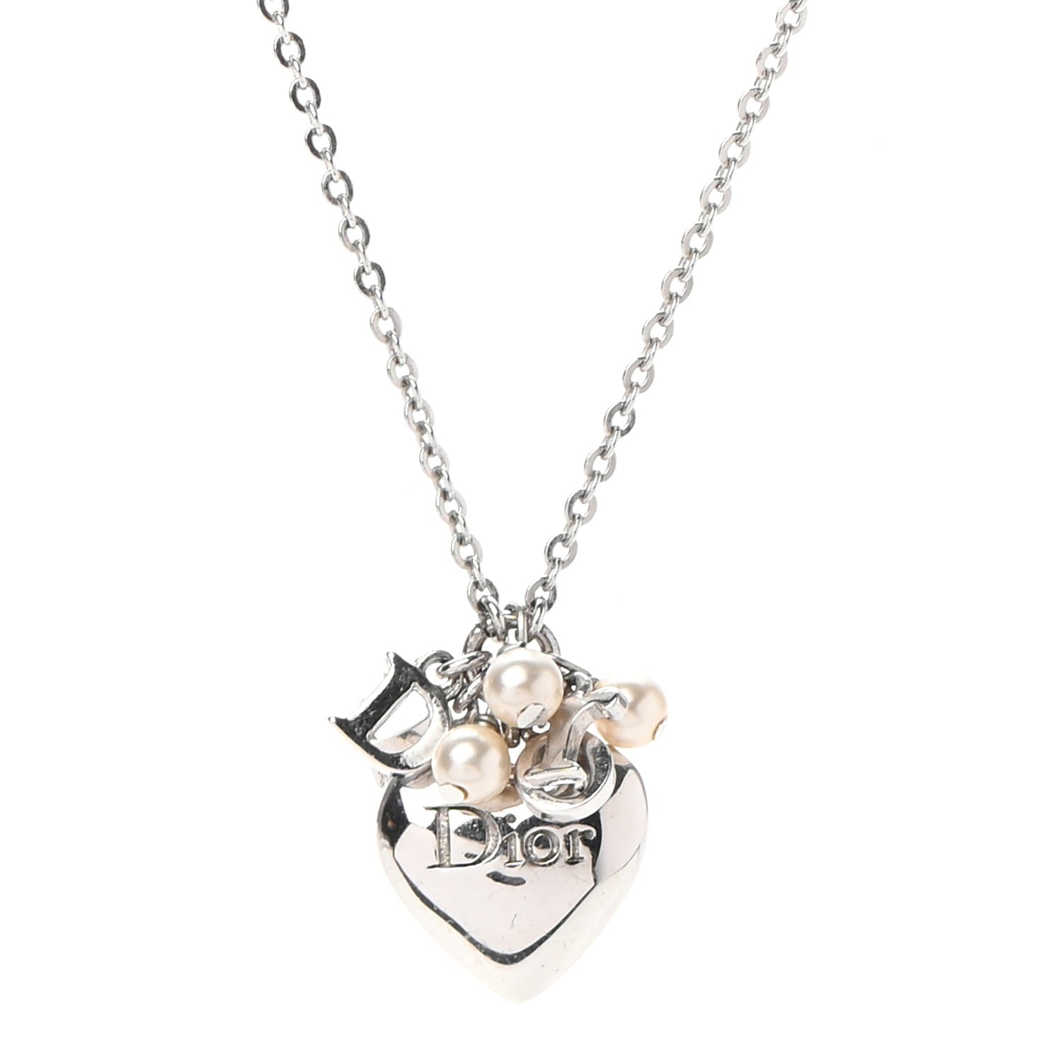 Christian Dior Pearl Logo Heart Necklace Silver 4 of 6