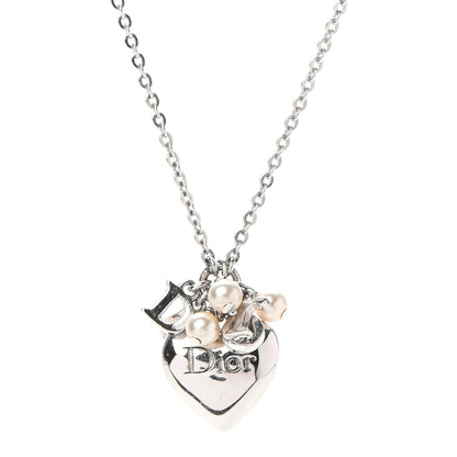 Christian Dior Pearl Logo Heart Necklace Silver 4 of 6