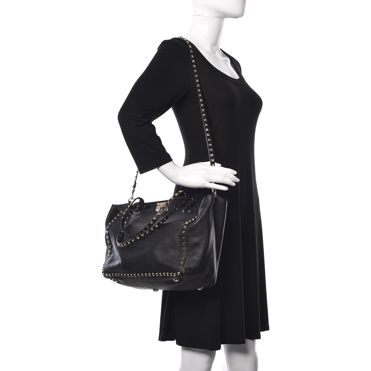 Vitello Medium Rockstud Tote Black