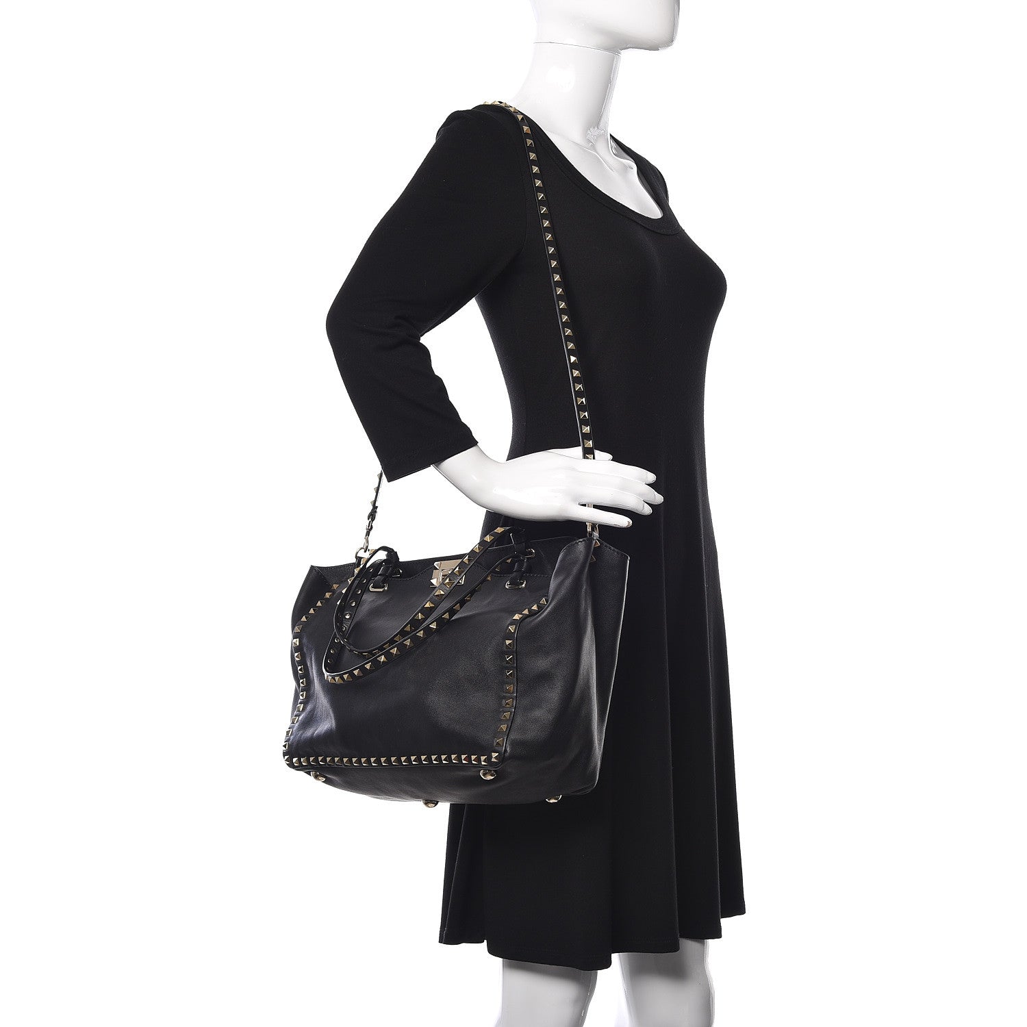 Valentino Garavani Vitello Medium Rockstud Tote Black 2 of 8