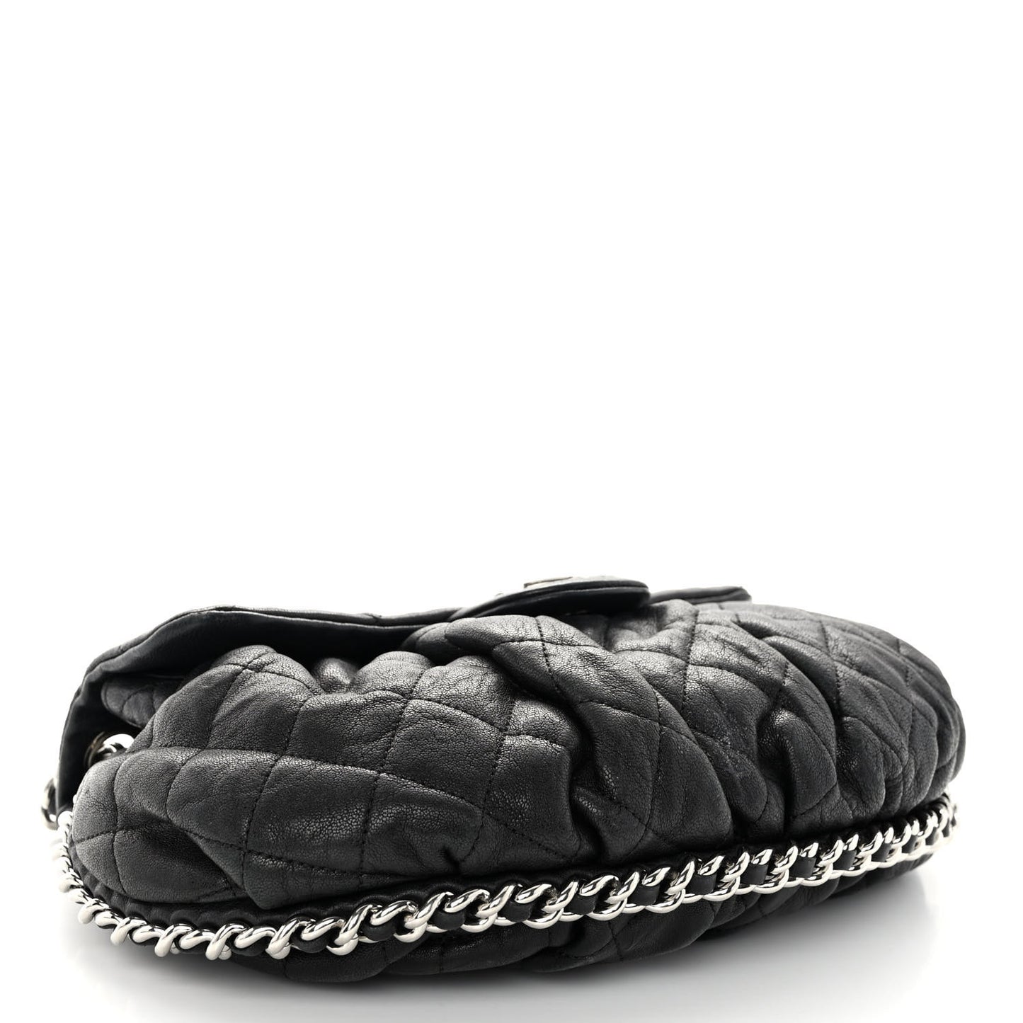 Washed Lambskin Quilted Medium Chain Around Messenger Black