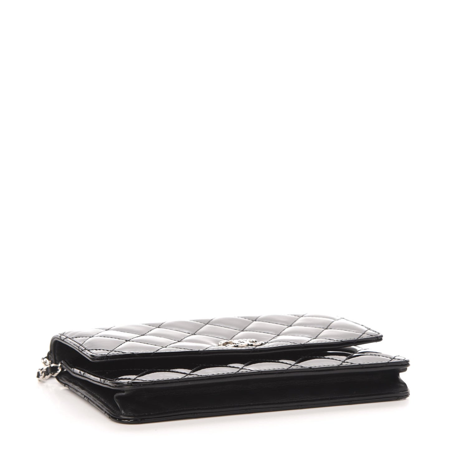 Patent Quilted Brilliant Wallet On Chain WOC Black