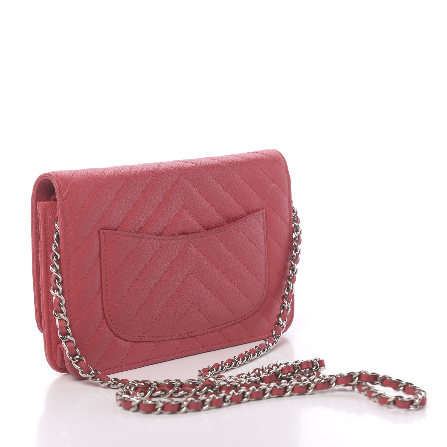 Chanel Caviar Chevron Quilted Wallet On Chain WOC Red 3 of 13