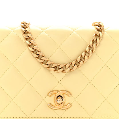 Chanel Lambskin Quilted Sweet Camellia Wallet on Chain WOC Yellow 9 of 14