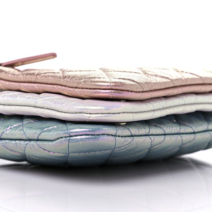 Chanel Iridescent Crumpled Calfskin Trio Cosmetic Case Blue Pink Ivory 10 of 11