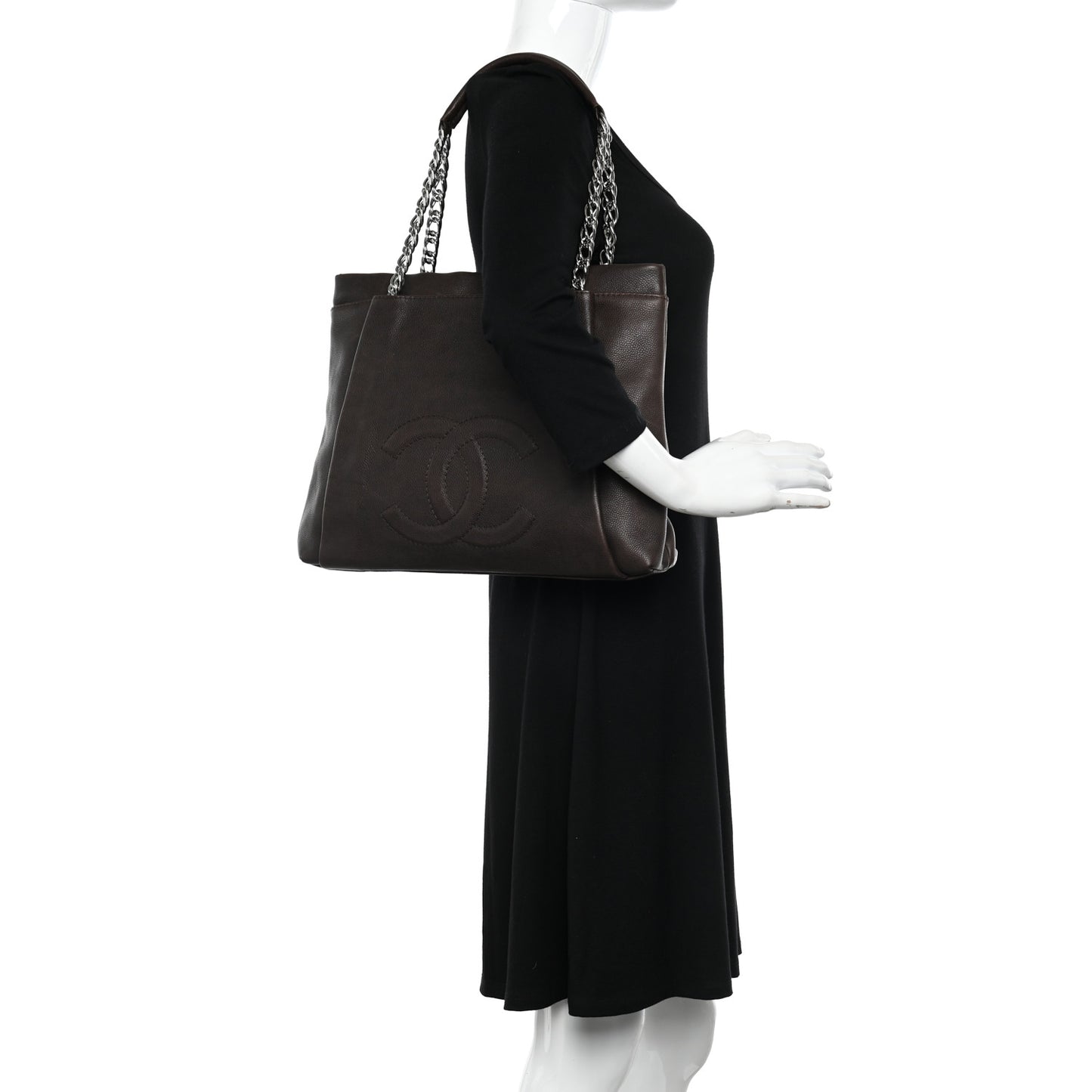 Caviar CC Timeless Shoulder Bag Dark Brown