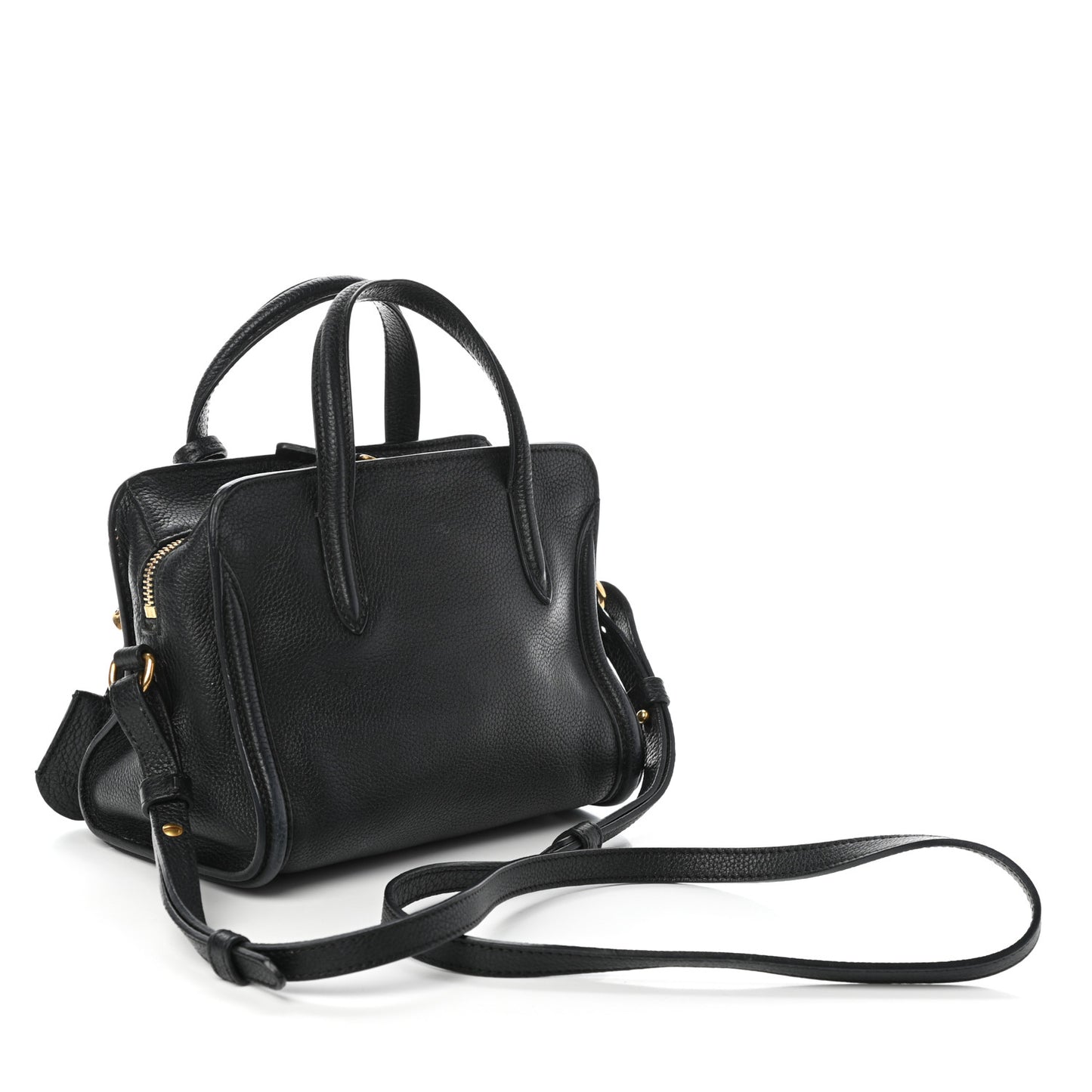 Pebbled Calfskin Mini Skull Padlock Zip Around Tote Black