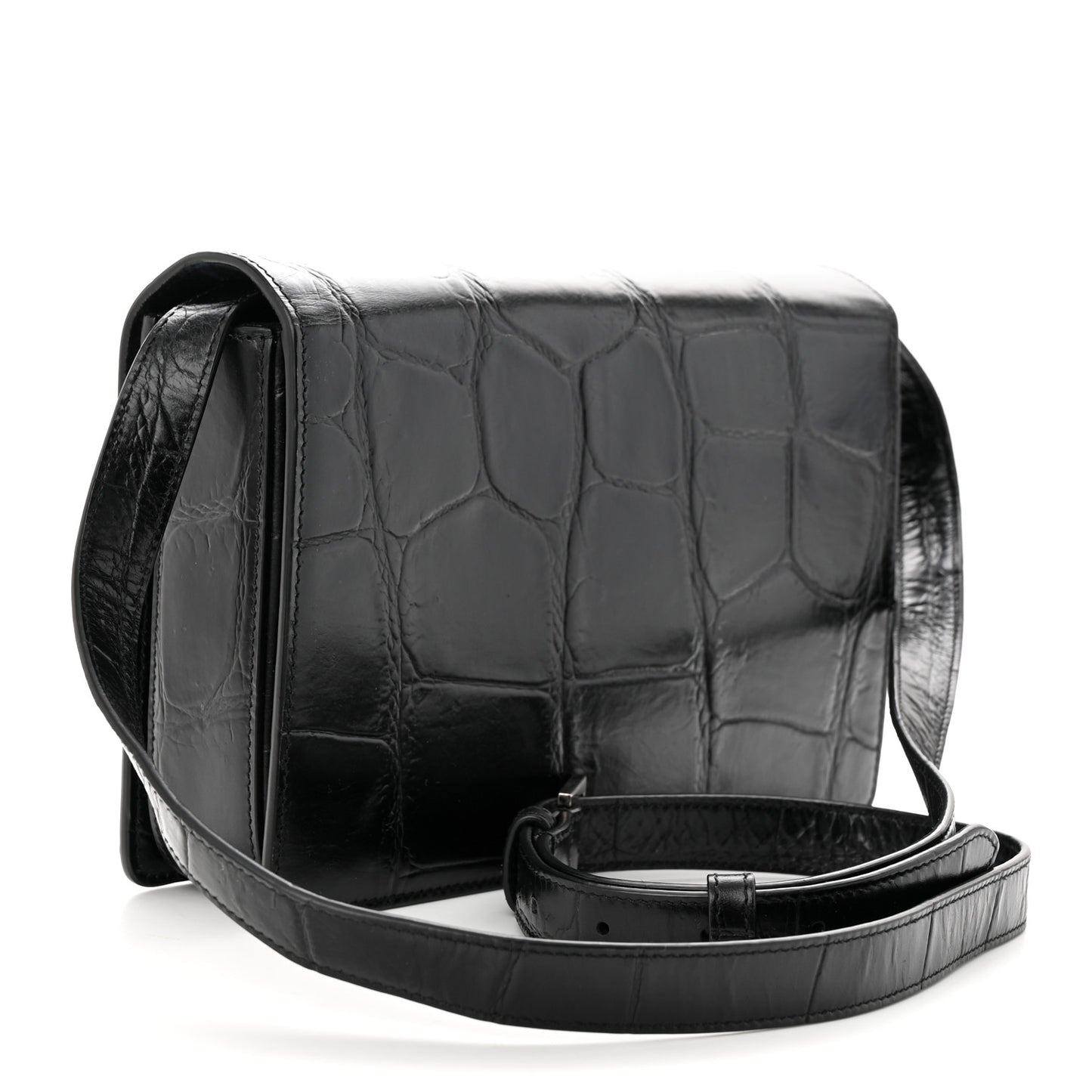 Calfskin Crocodile Embossed Medium Bellechasse Satchel Black