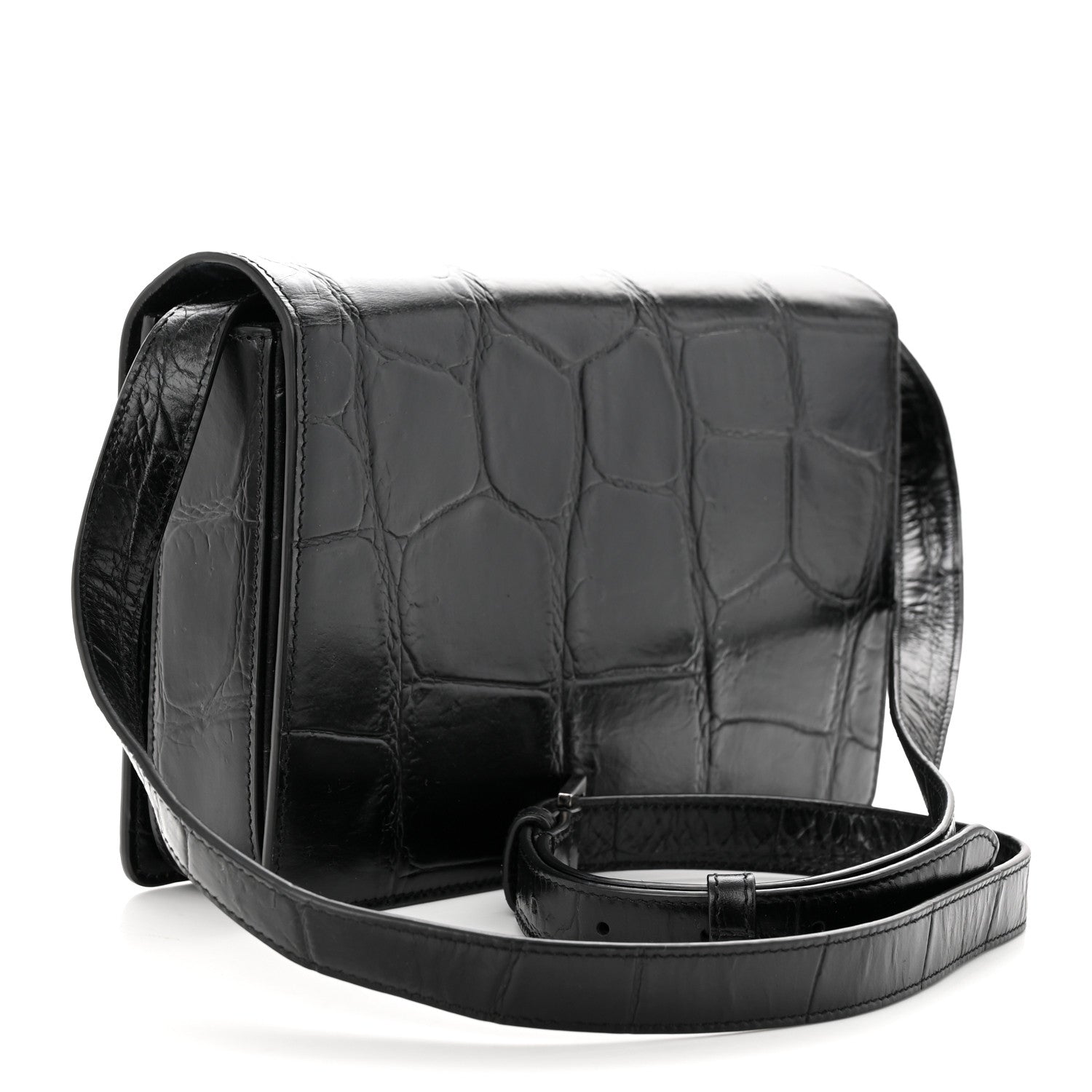 Saint Laurent Calfskin Crocodile Embossed Medium Bellechasse Satchel Black 3 of 10
