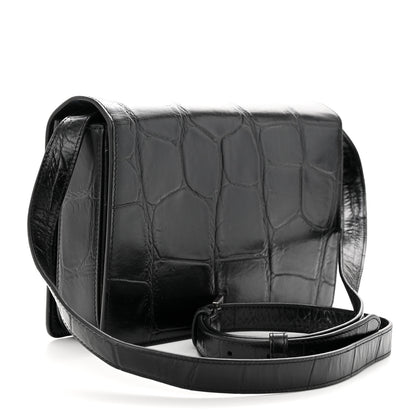 Saint Laurent Calfskin Crocodile Embossed Medium Bellechasse Satchel Black 3 of 10