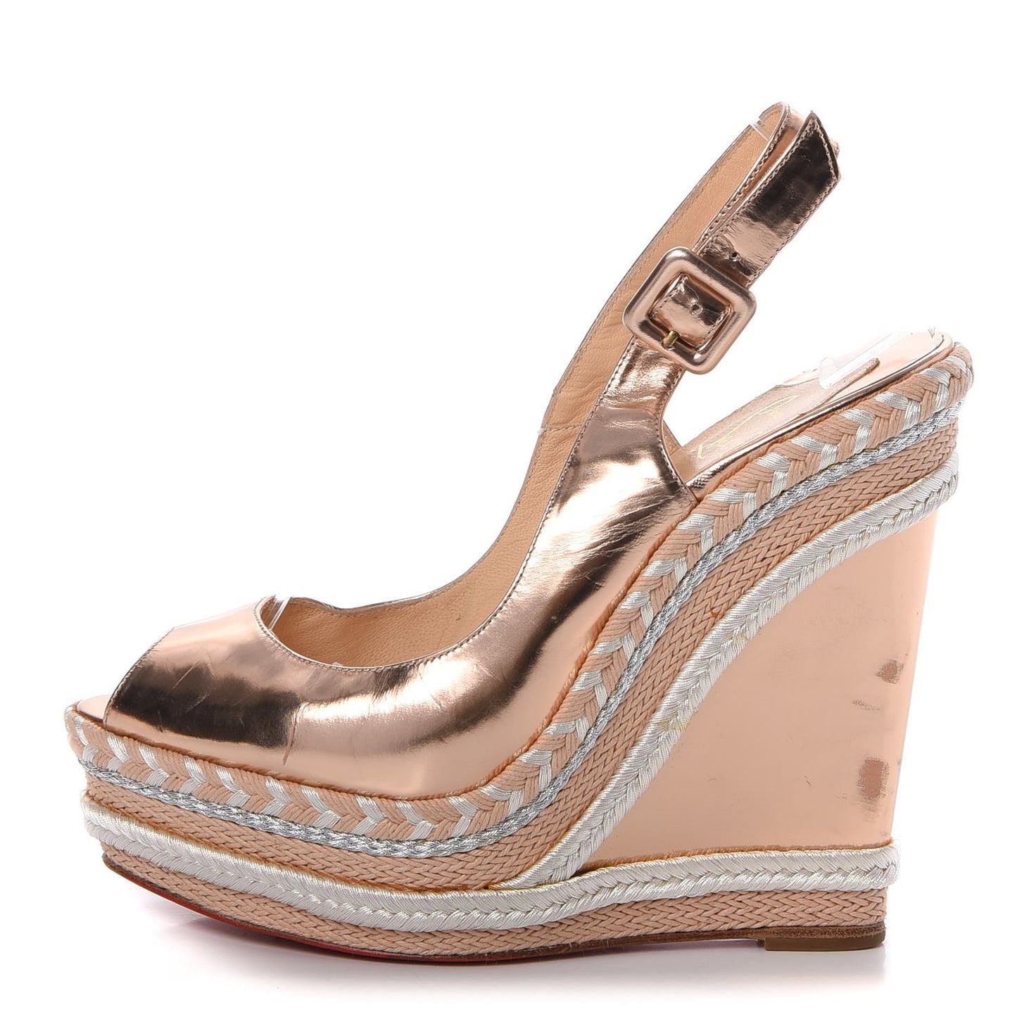 Specchio Calfskin Tresse Santa Maria 140 Wedges 37.5 Nude