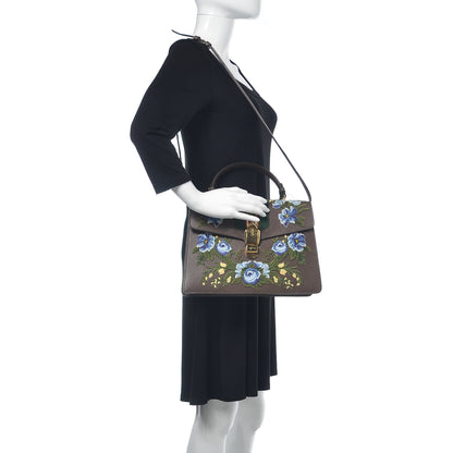 Gucci Calfskin Embroidered Medium Sylvie Top Handle Bag New Acero Multicolor 2 of 10