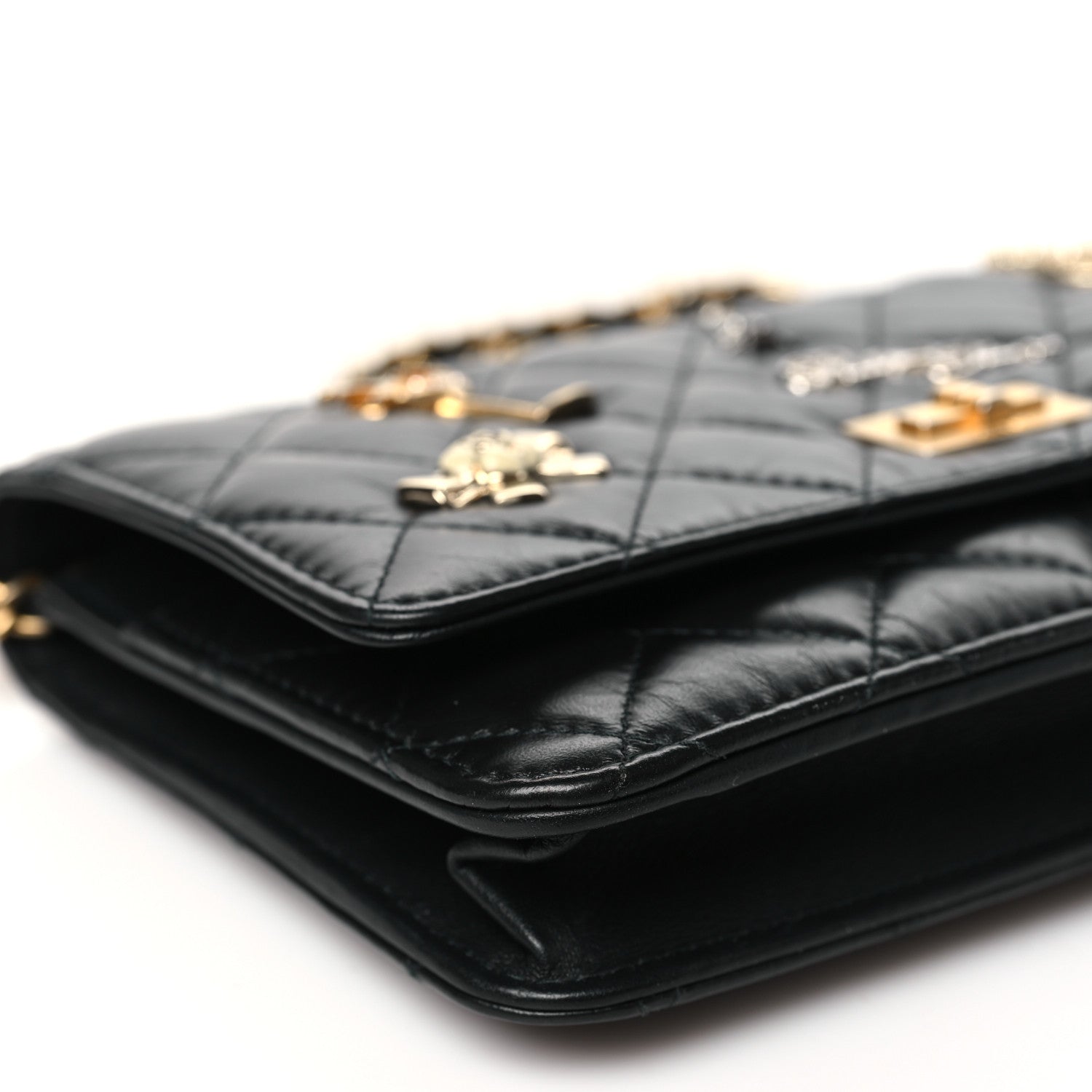Chanel Aged Calfskin Quilted Lucky Charms 2.55 Reissue Wallet On Chain WOC Black 10 of 12