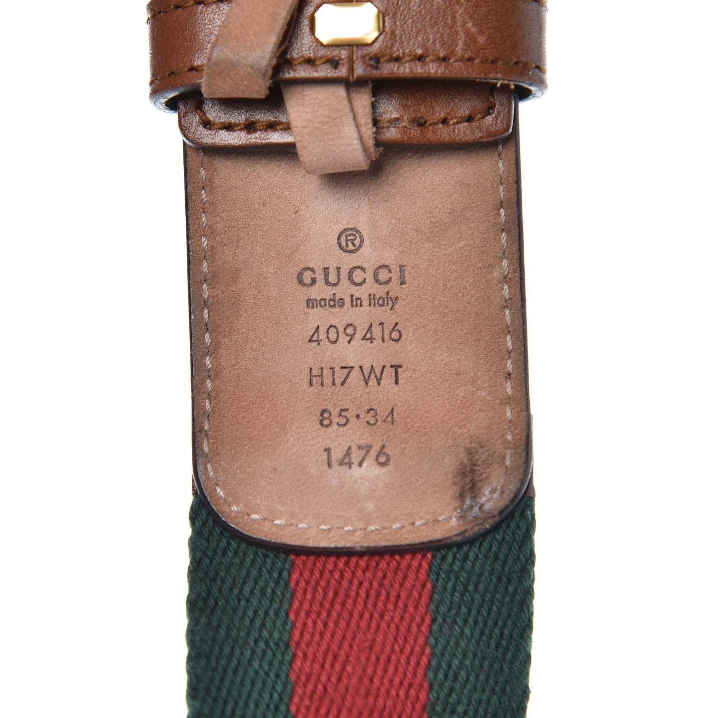 Nylon Calfskin Double G Web 40mm Belt 85 34 Green Red Cuir