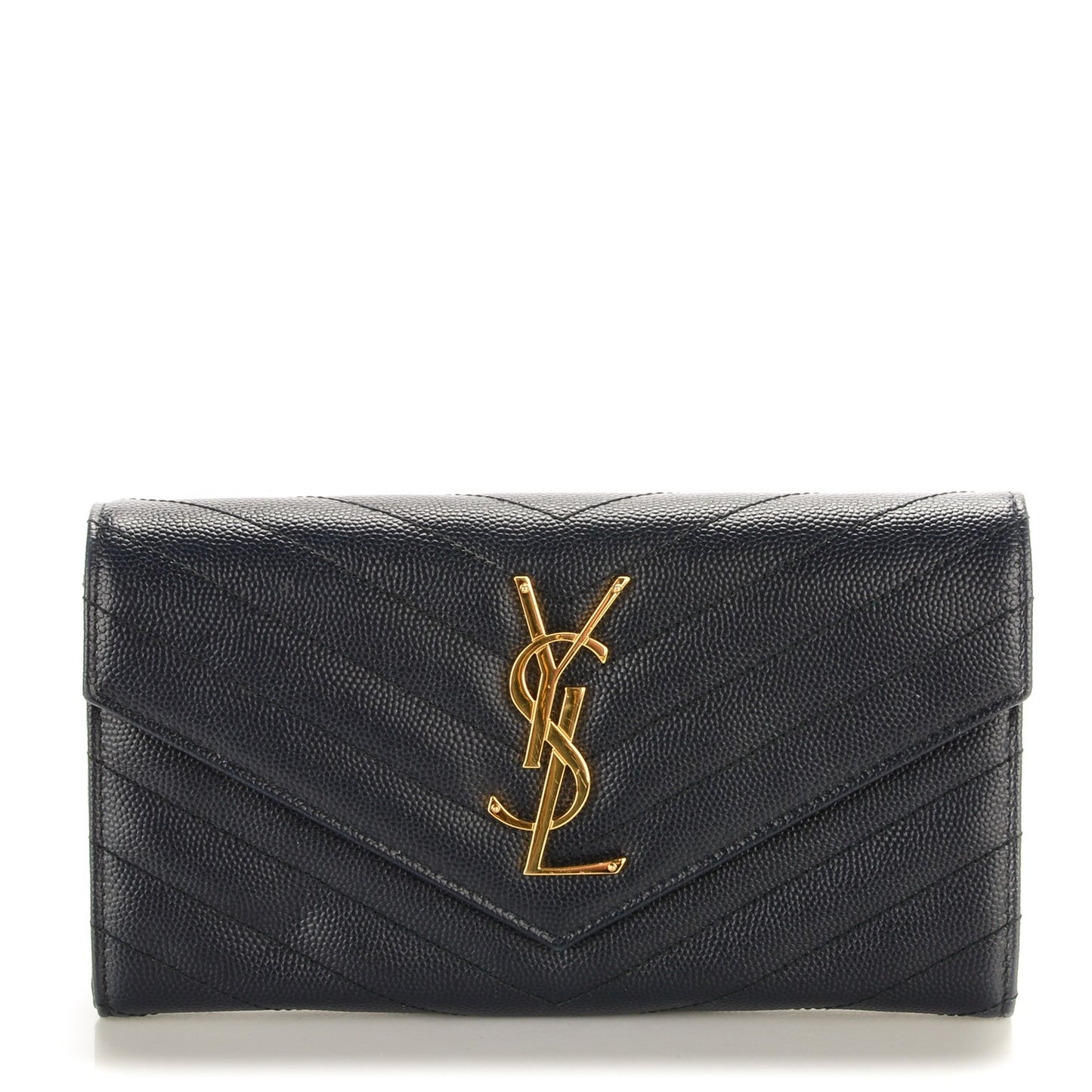 Grain De Poudre Matelasse Chevron Monogram Flap Wallet Navy