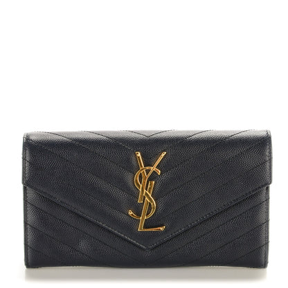 Saint Laurent Grain De Poudre Matelasse Chevron Monogram Flap Wallet Navy 1 of 7