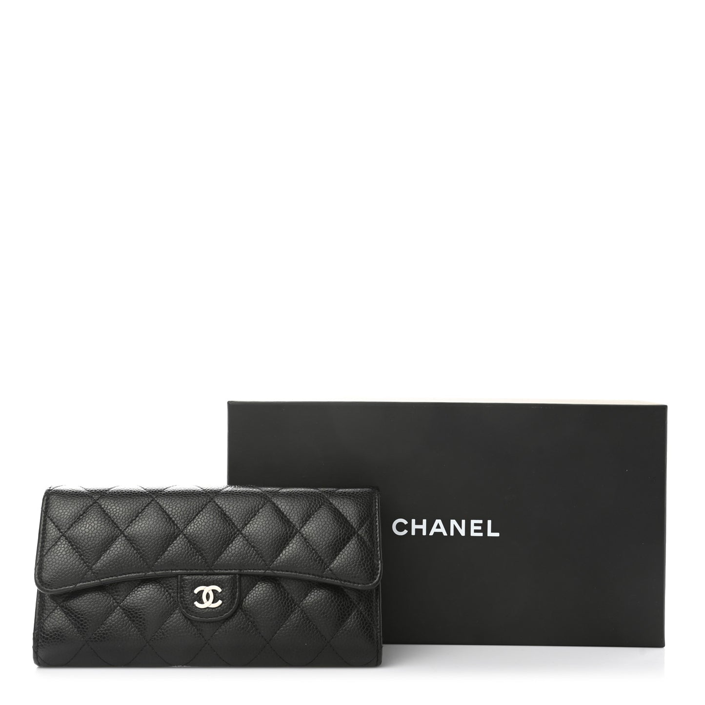 Caviar Quilted Large Gusset Flap Wallet Black
