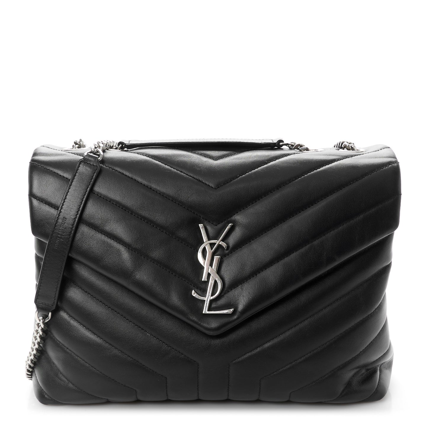 Calfskin Y Quilted Monogram Medium Loulou Chain Satchel Black
